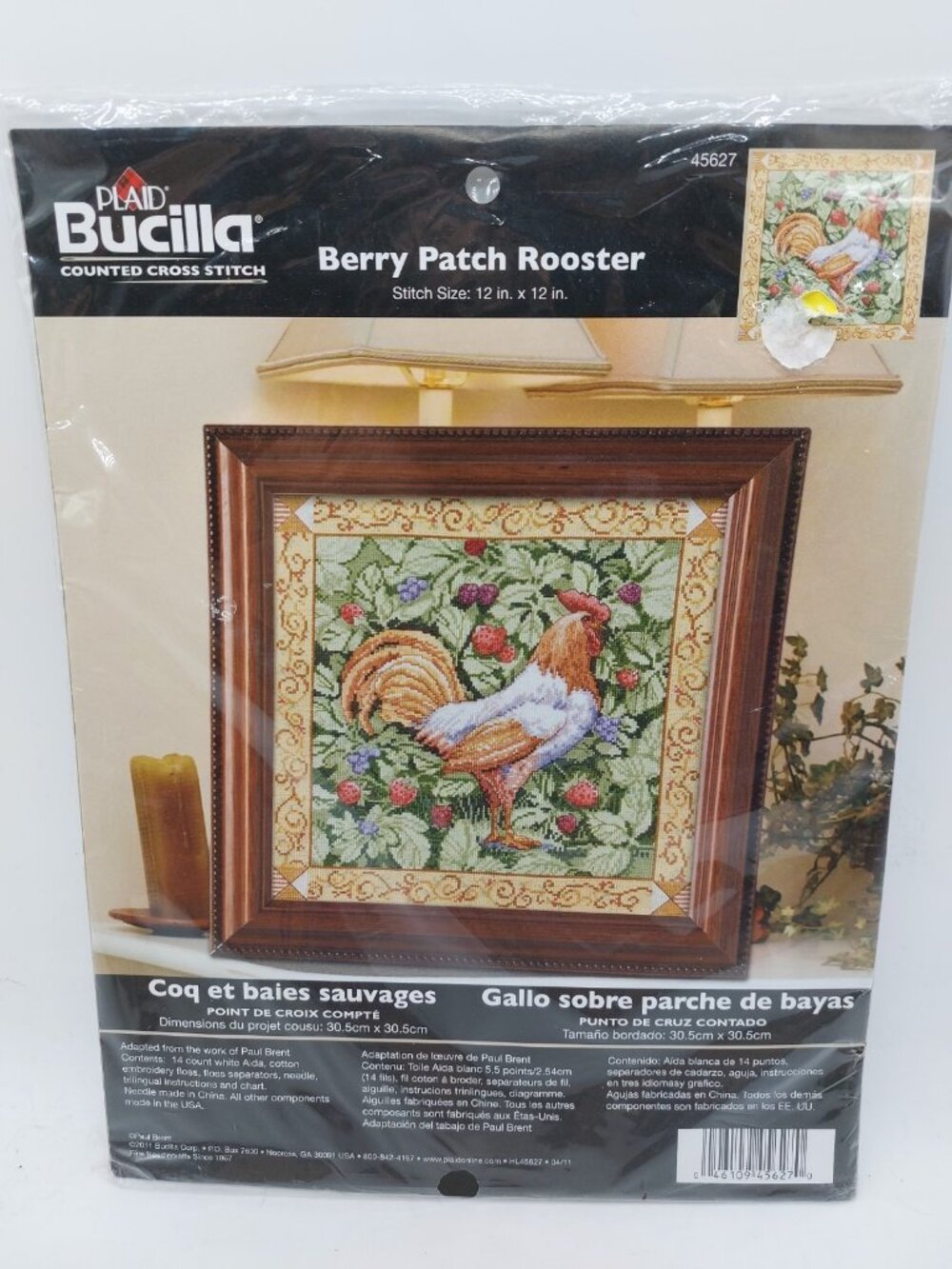 Bucilla Berry Patch Rooster Cross Stitch Kit 2011 WM45627 sealed 12x12 Read